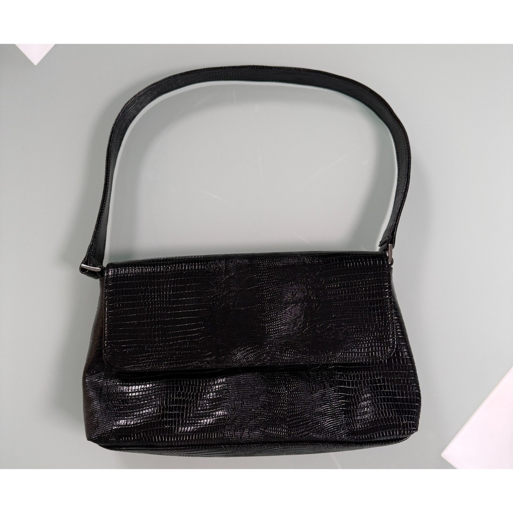 VTG Y2k Charter‎ Club Faux Leather Lizard-Embossed Shoulder Bag Black Medium